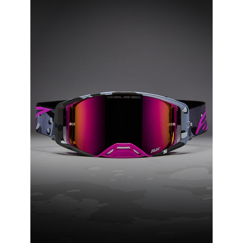 Lunettes de motocross Alpinestars Supertech Lone camouflage violet avec verres en plexiglas rose miroir
