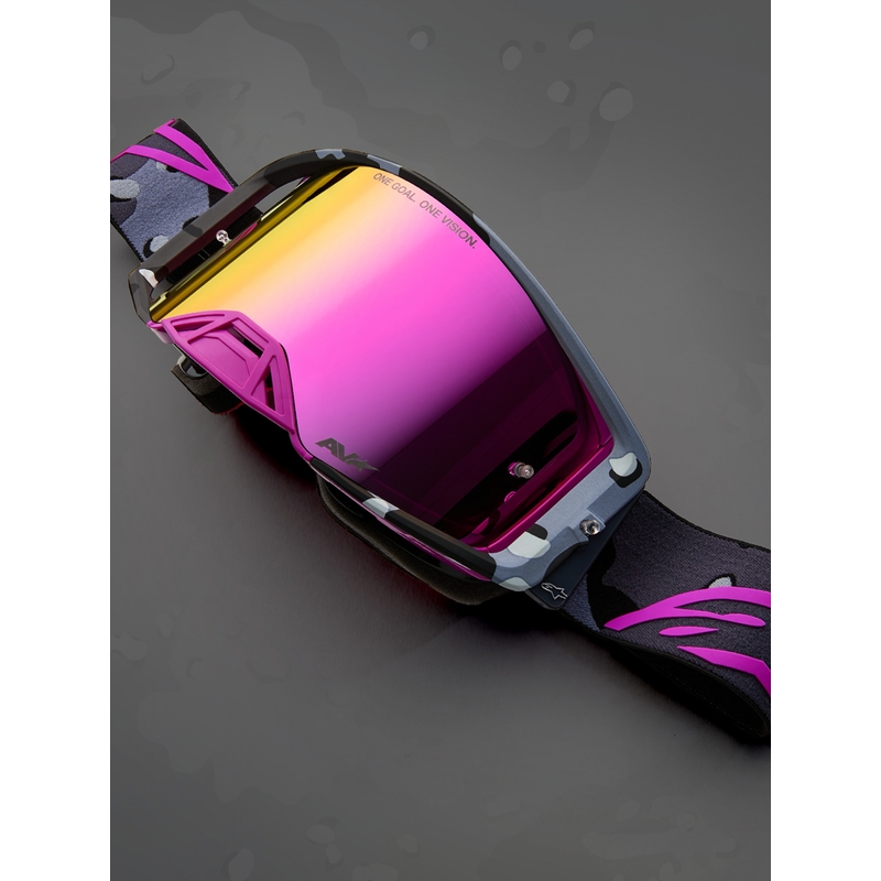 Lunettes de motocross Alpinestars Supertech Lone camouflage violet avec verres en plexiglas rose miroir