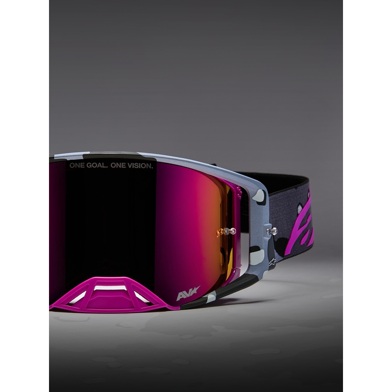 Lunettes de motocross Alpinestars Supertech Lone camouflage violet avec verres en plexiglas rose miroir