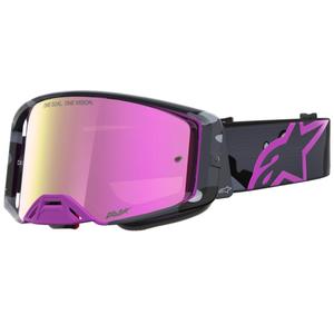 Lunettes de motocross Alpinestars Supertech Lone camouflage violet avec verres en plexiglas rose miroir