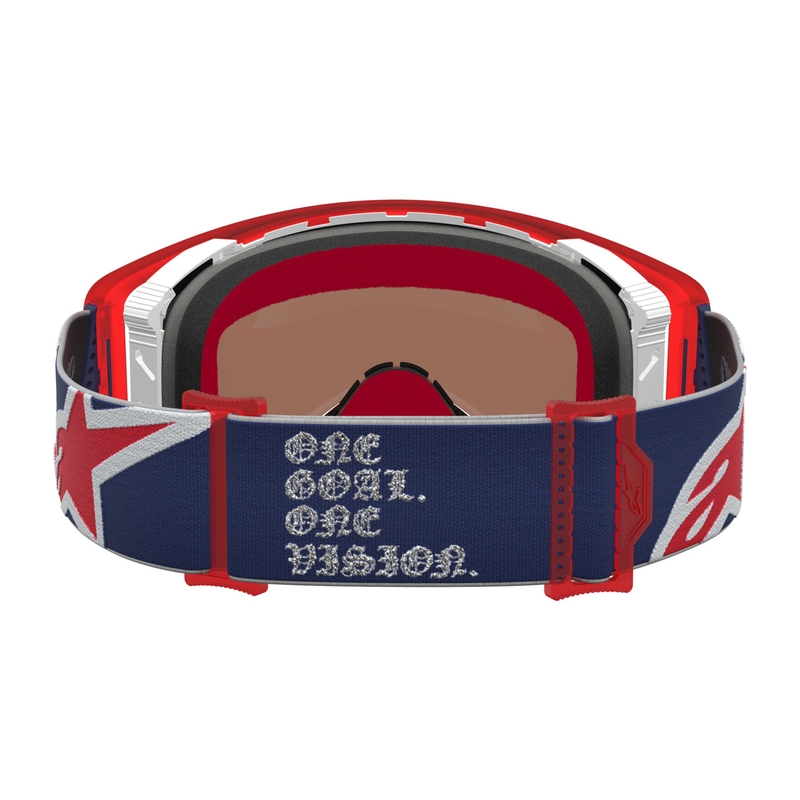 Lunettes de motocross Alpinestars Supertech Fiftyfold bleu-rouge-blanc avec verres en plexiglas rouge miroir