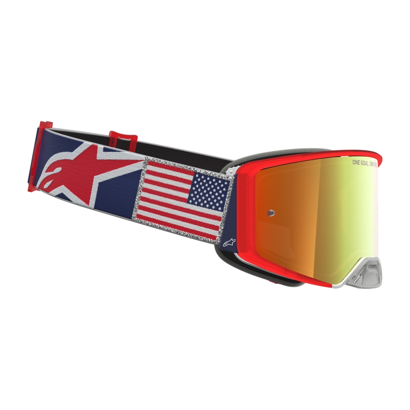 Lunettes de motocross Alpinestars Supertech Fiftyfold bleu-rouge-blanc avec verres en plexiglas rouge miroir