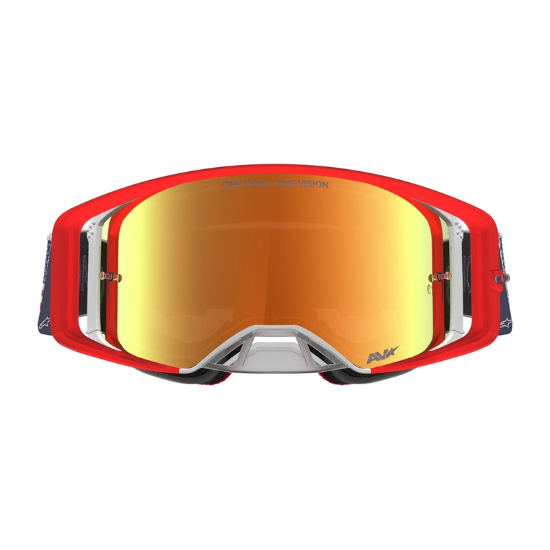 Lunettes de motocross Alpinestars Supertech Fiftyfold bleu-rouge-blanc avec verres en plexiglas rouge miroir