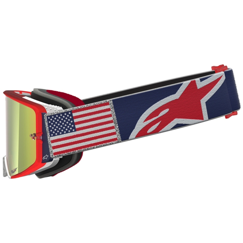 Lunettes de motocross Alpinestars Supertech Fiftyfold bleu-rouge-blanc avec verres en plexiglas rouge miroir