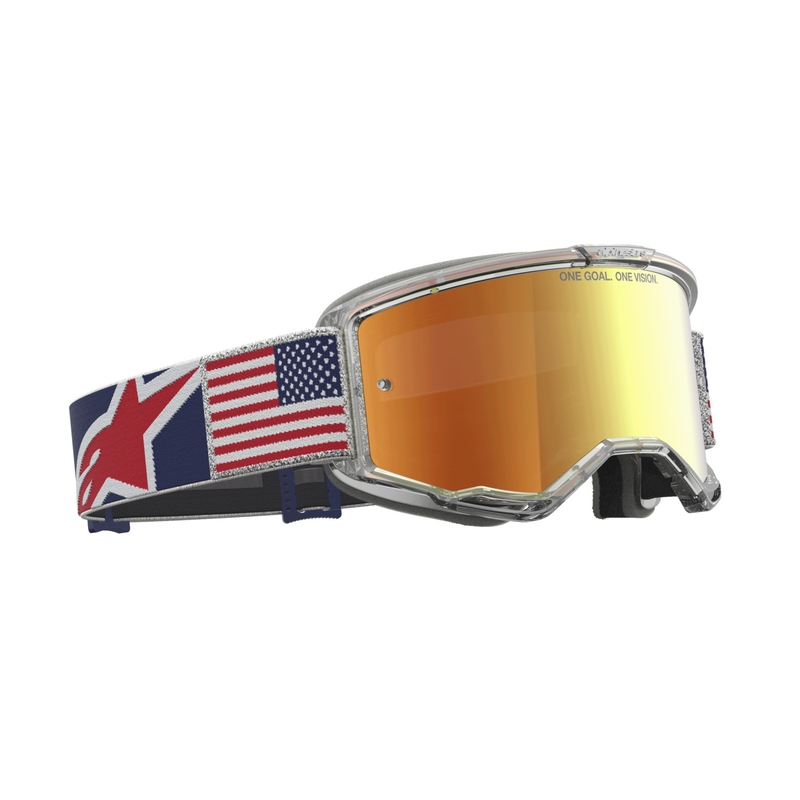Lunettes de motocross Alpinestars Vision 5 Fiftyfold bleu-rouge-blanc avec verres rouges miroir