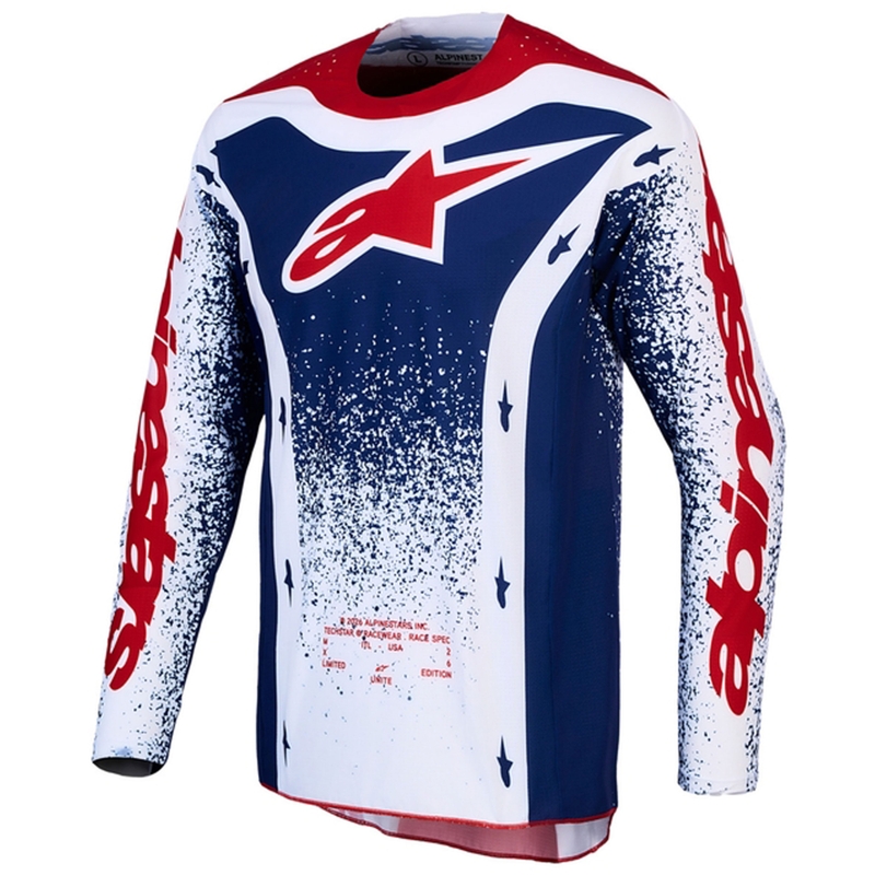 Maillot de motocross Alpinestars Techstar Unity édition limitée rouge-blanc-bleu