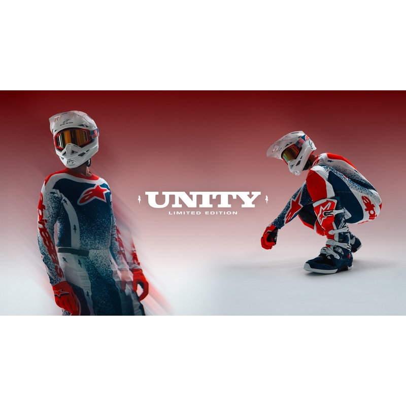 Pantalon de motocross Alpinestars Techstar Limited Edition Unity rouge-blanc-bleu