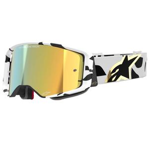 Lunettes de motocross Alpinestars Supertech Corp blanches et dorées avec lentilles dorées miroitées