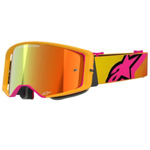 Lunettes de motocross Alpinestars Supertech Corp jaune-rose avec lentille rouge réfléchissante