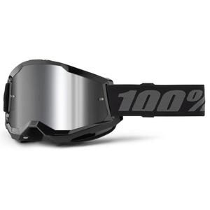 Lunettes de moto-cross 100% STRATA 2 Nouveau noir (plexi argenté)