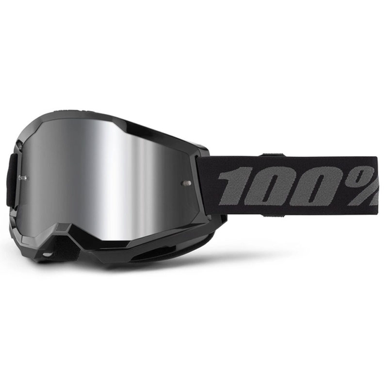Lunettes de moto-cross 100% STRATA 2 Nouveau noir (plexi argenté)