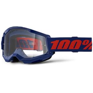 Lunettes de moto-cross 100% STRATA 2 Nouveau bleu foncé (plexi transparent)