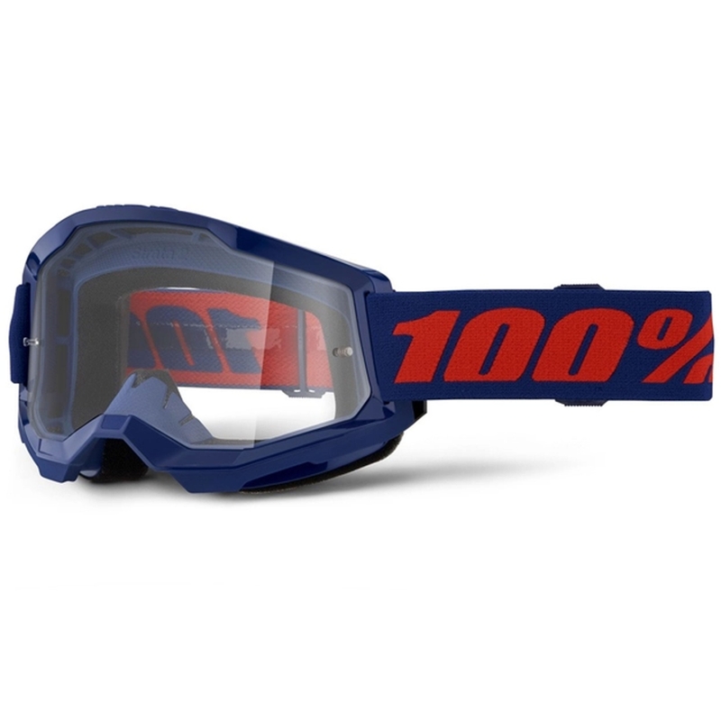 Lunettes de moto-cross 100% STRATA 2 Nouveau bleu foncé (plexi transparent)