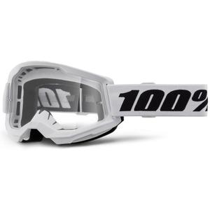 Lunettes de moto-cross 100% STRATA 2 Nouveau blanc (plexi clair)