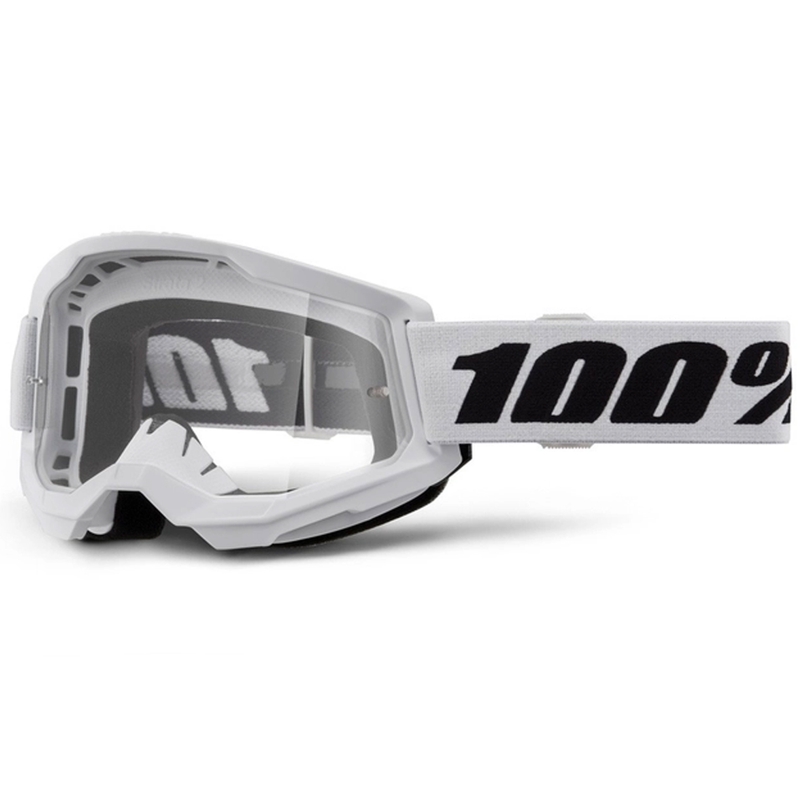 Lunettes de moto-cross 100% STRATA 2 Nouveau blanc (plexi clair)