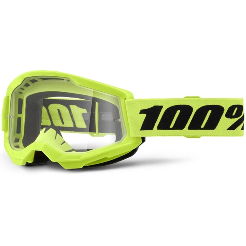 Lunettes de moto-cross 100% STRATA 2 Nouveau jaune fluo (plexi transparent)