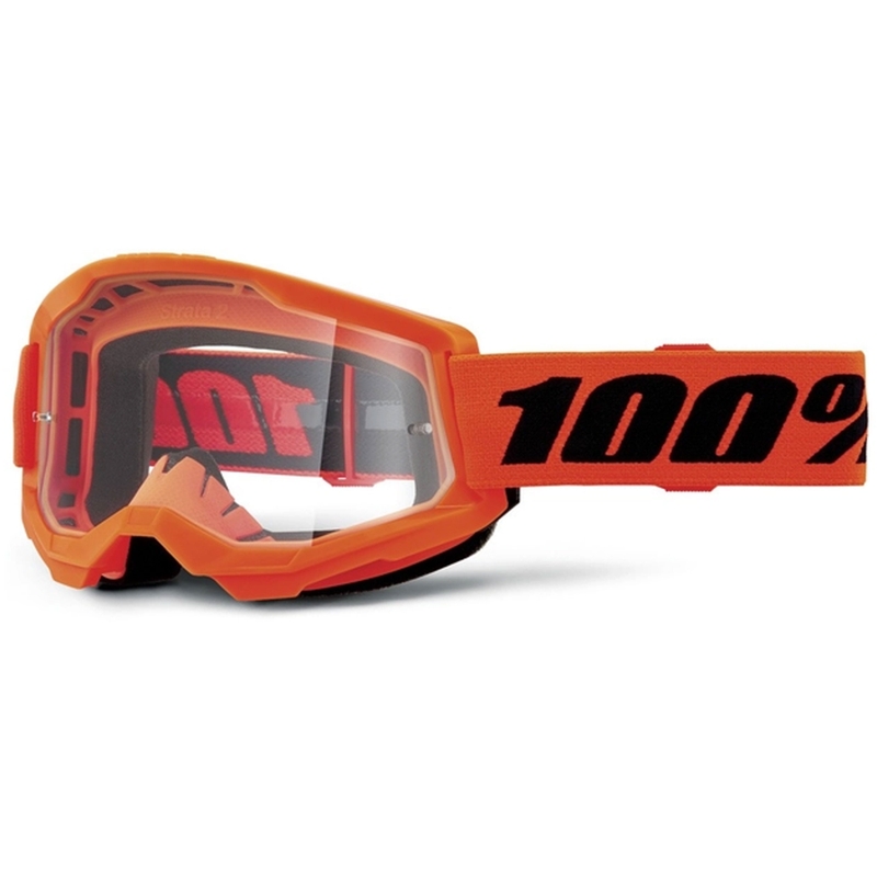 Lunettes de moto-cross 100% STRATA 2 Nouveau orange (plexi transparent)