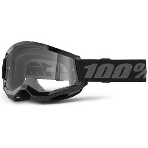 Lunettes de moto-cross 100% STRATA 2 Nouveau noir (plexi transparent)