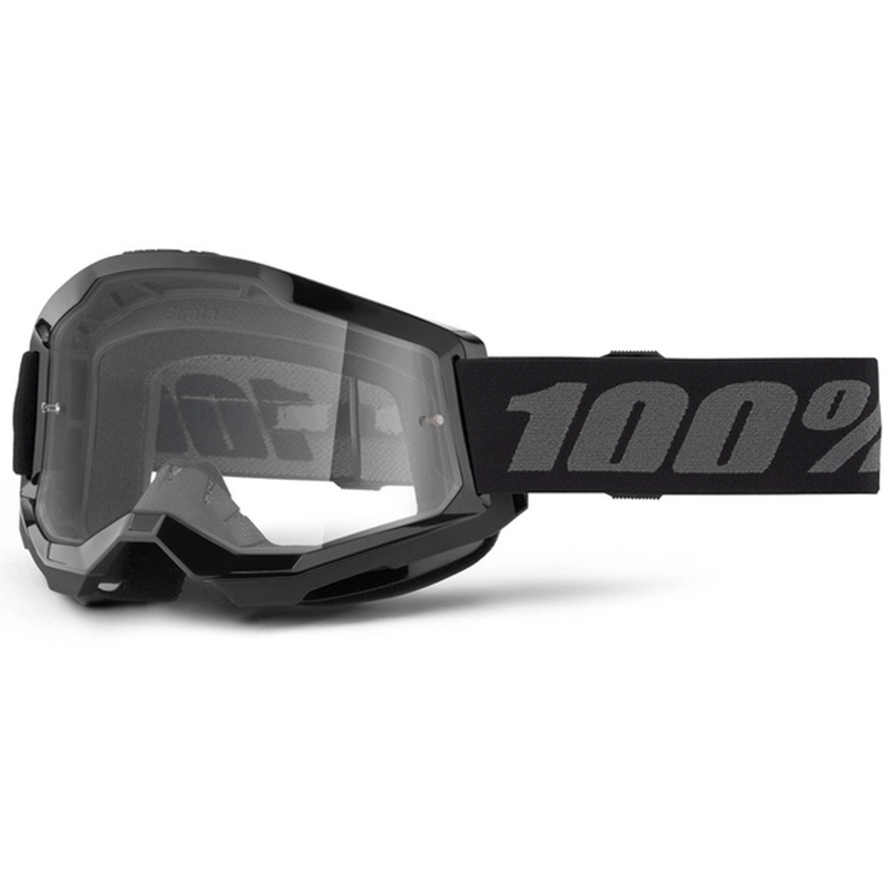 Lunettes de moto-cross 100% STRATA 2 Nouveau noir (plexi transparent)