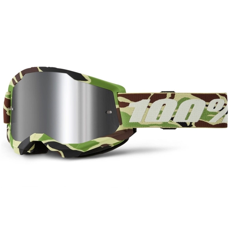Lunettes de moto-cross 100% STRATA 2 New War Camo vert (plexi argenté)