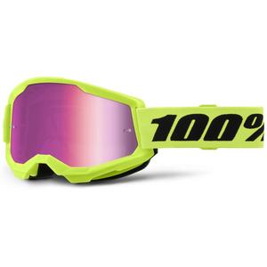 Lunettes de moto-cross 100% STRATA 2 Nouveau jaune fluo (plexi rose)