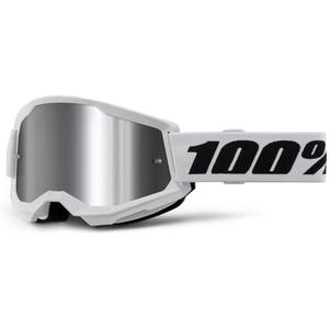 Lunettes de moto-cross 100% STRATA 2 Nouveau blanc (plexi argenté)