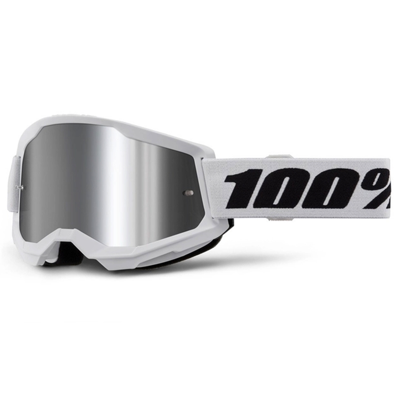 Lunettes de moto-cross 100% STRATA 2 Nouveau blanc (plexi argenté)