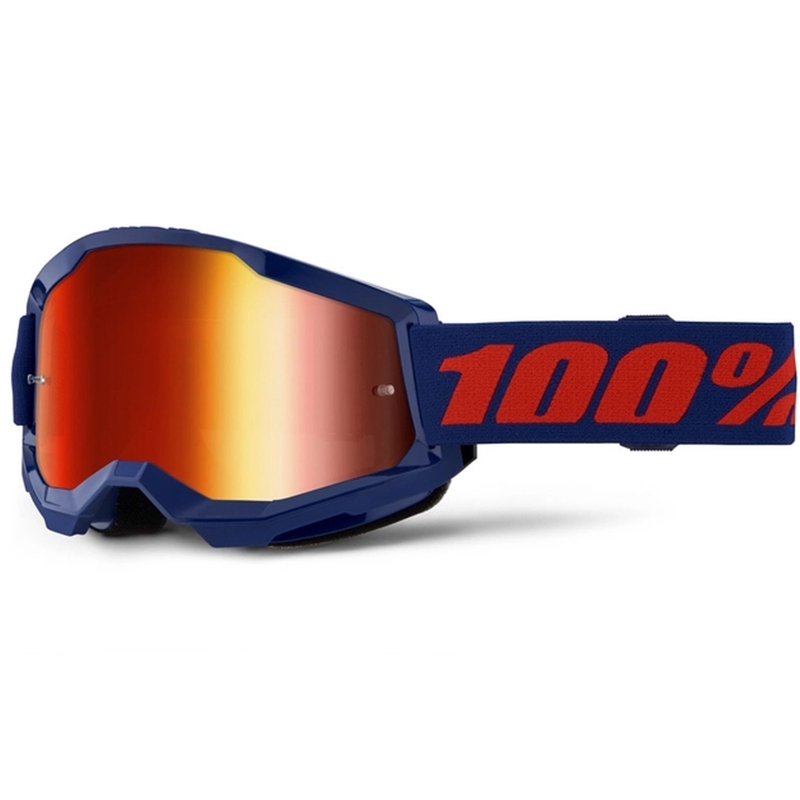 Lunettes de moto-cross 100% STRATA 2 Nouveau bleu (plexi rouge)