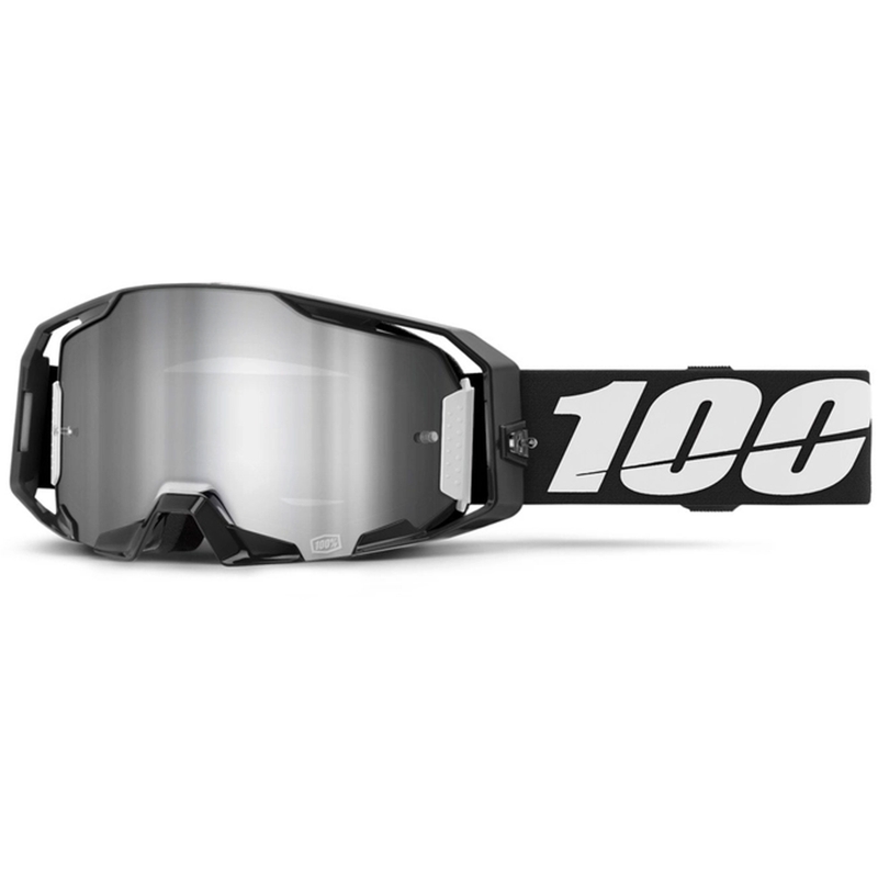 Lunettes de motocross 100% ARmatic noir avec plexi argenté miroir