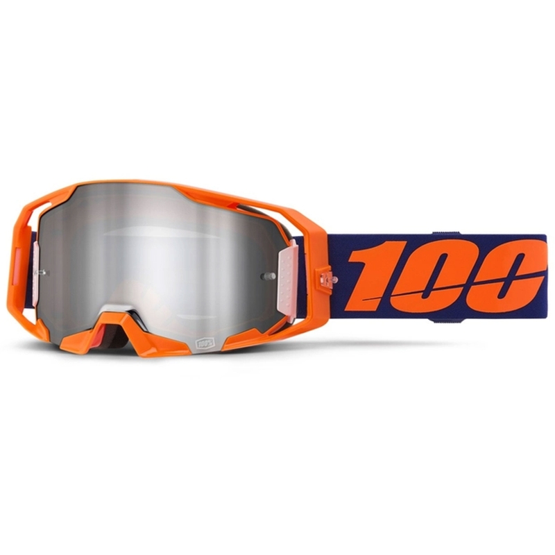 Lunettes de motocross 100% ARmatic Neon Orange avec plexiglas miroir argenté