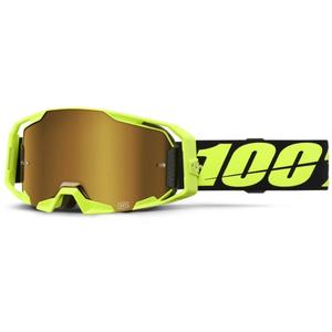 Lunettes de motocross 100% ARmatic Jaune Fluo avec vrai plexiglas doré