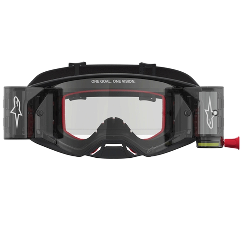 Lunettes de motocross Alpinestars Supertech ROLL-OFF noires et argentées avec verres en plexiglas transparents