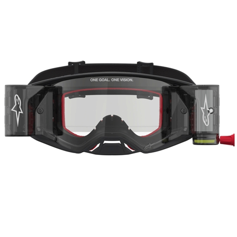 Lunettes de motocross Alpinestars Supertech ROLL-OFF noires et argentées avec verres en plexiglas transparents