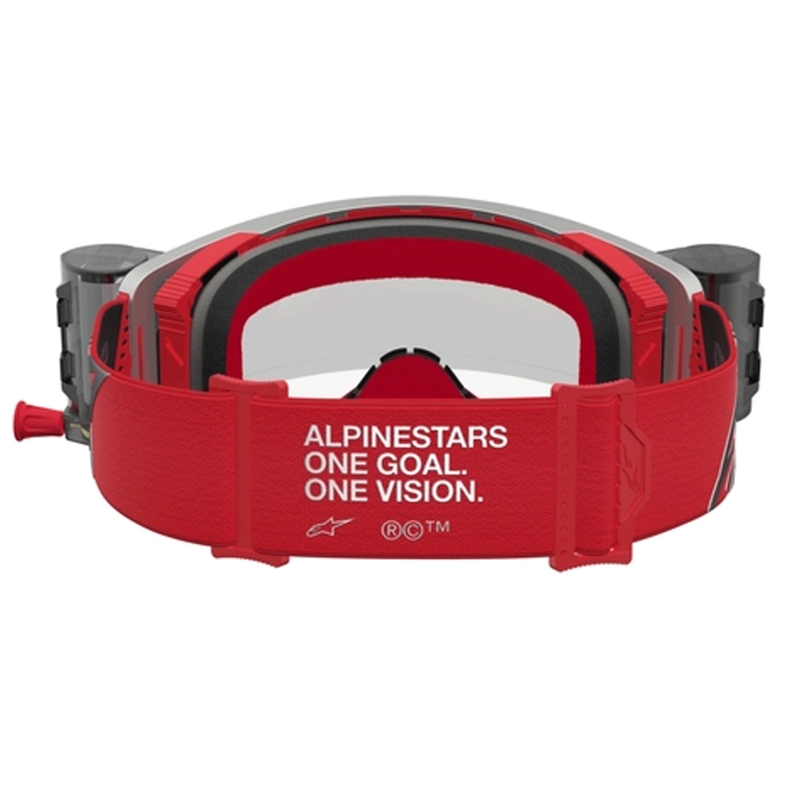 Lunettes de motocross Alpinestars Supertech Firma rouge et argent avec verres en plexiglas transparents