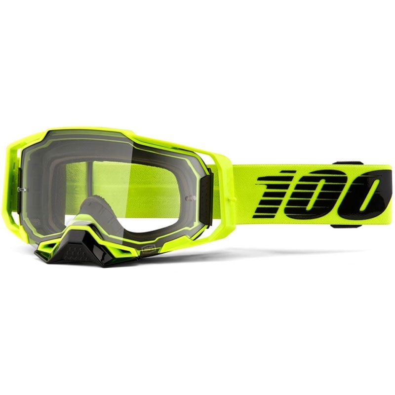 Lunettes de moto-cross 100% ARMEGA Nuclear Jaune agrumes (plexi transparent)