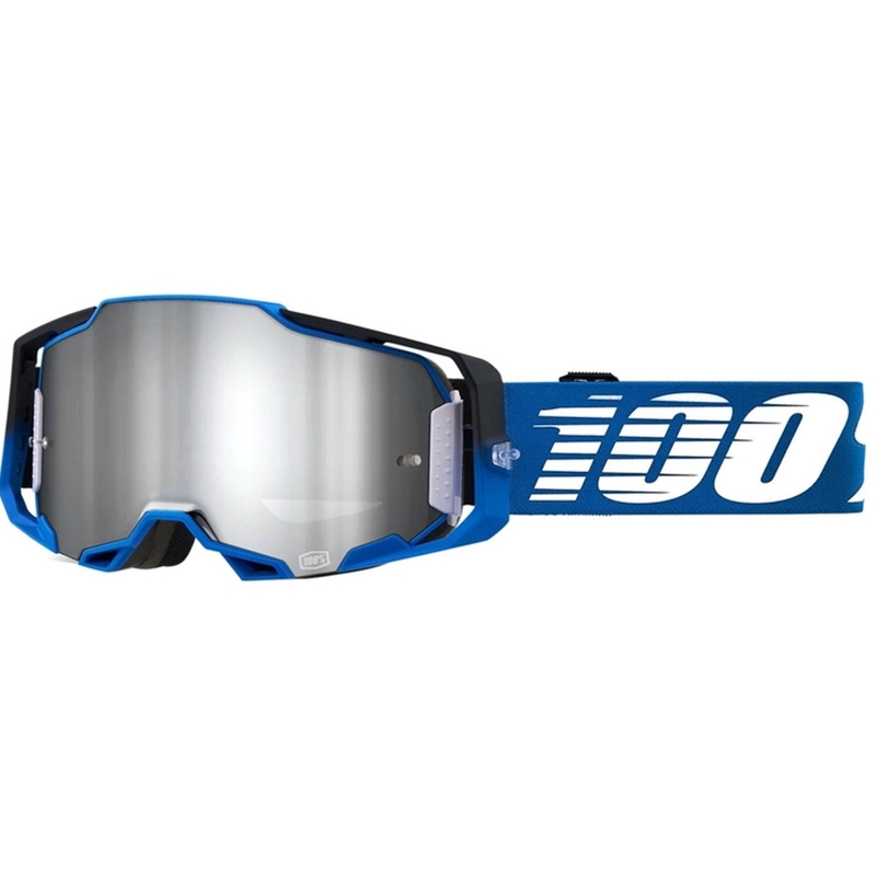 Lunettes de moto-cross 100% ARMEGA Rockchuck noir-blanc-bleu (plexi argenté)