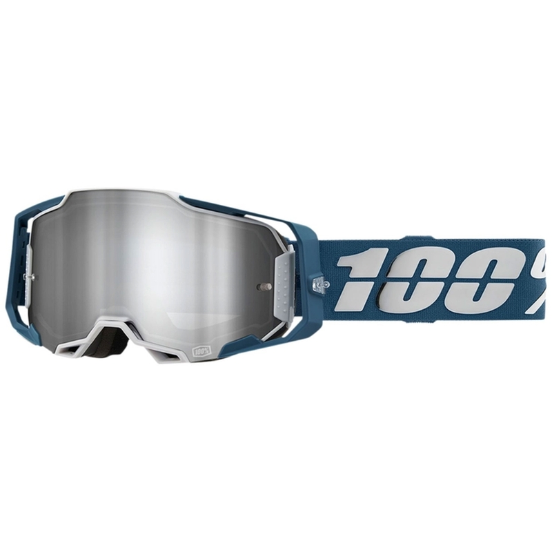 Lunettes de moto-cross 100% ARMEGA Albar gris-bleu (plexi argenté)