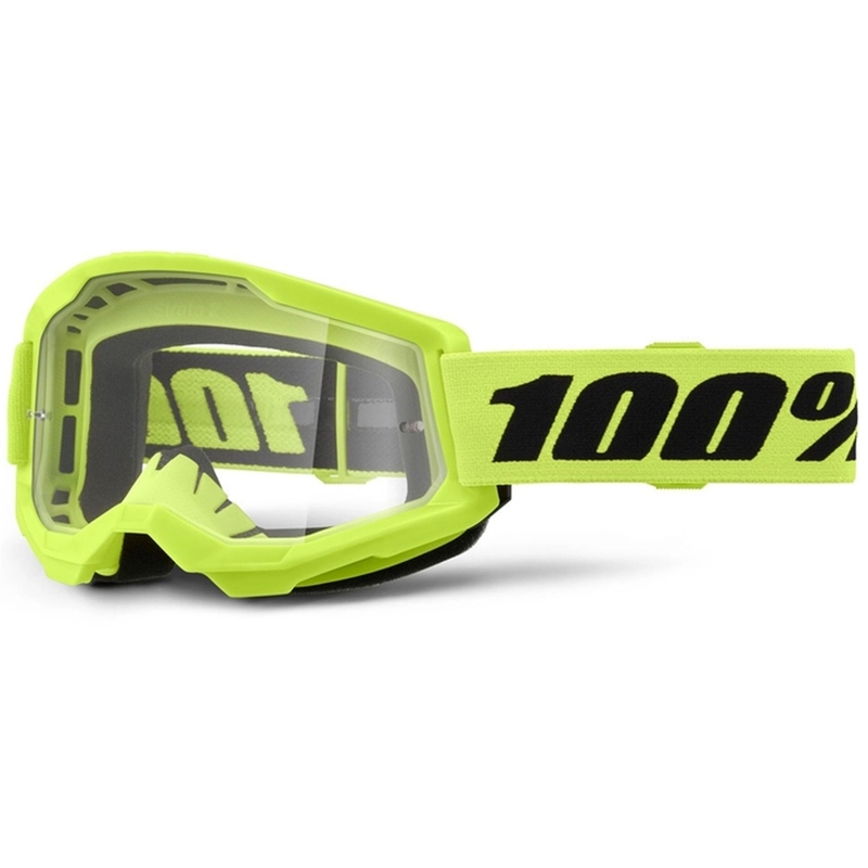 Lunettes de motocross enfants 100% STRATA 2 jaune fluo plexi clair
