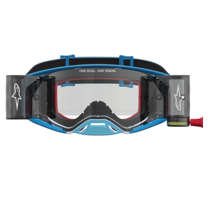 Lunettes de motocross Alpinestars Supertech ROLL-OFF bleu argent avec plexiglas transparent
