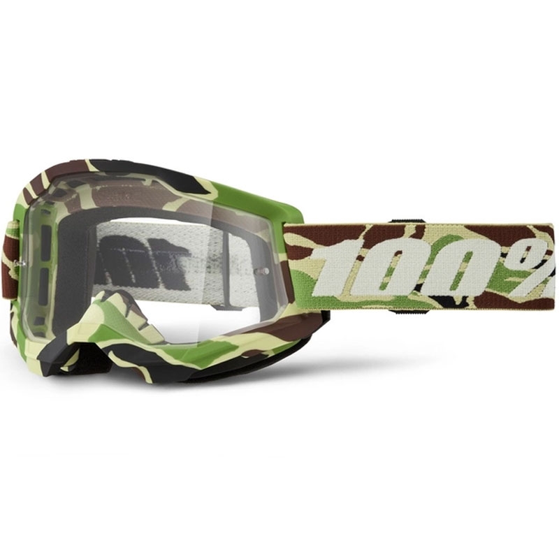 Lunettes de moto-cross 100% STRATA 2 New War Camo vert (plexi transparent)