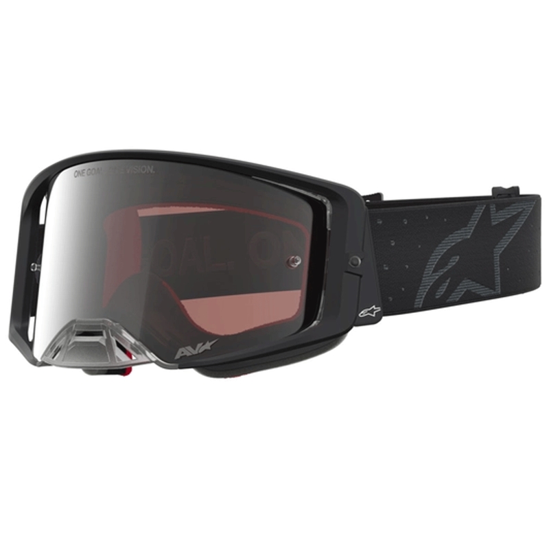 Lunettes de motocross Alpinestars Supertech Cloak noires avec verres en plexiglas argenté miroir