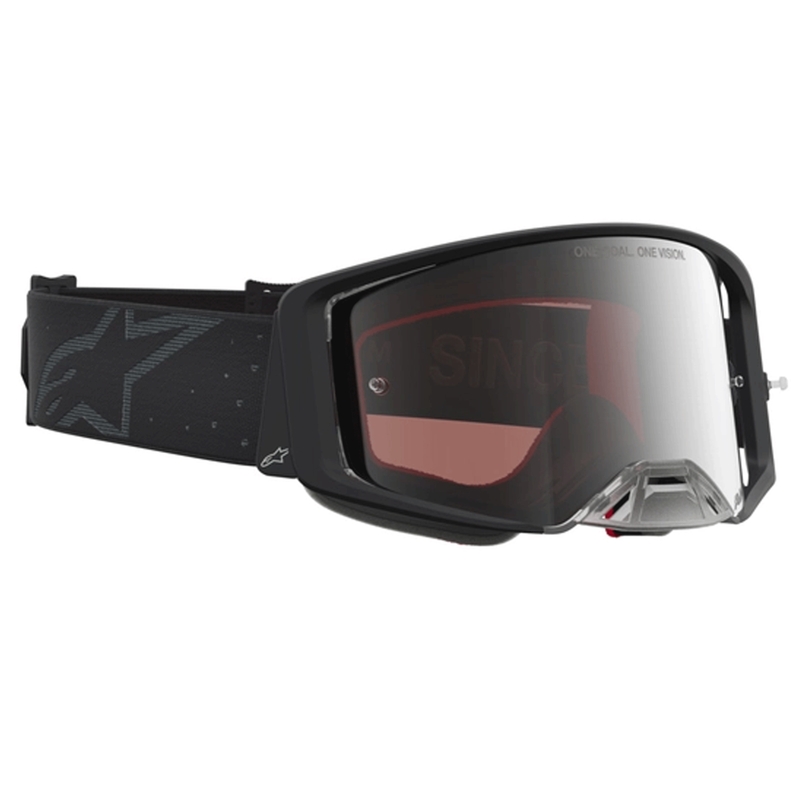 Lunettes de motocross Alpinestars Supertech Cloak noires avec verres en plexiglas argenté miroir