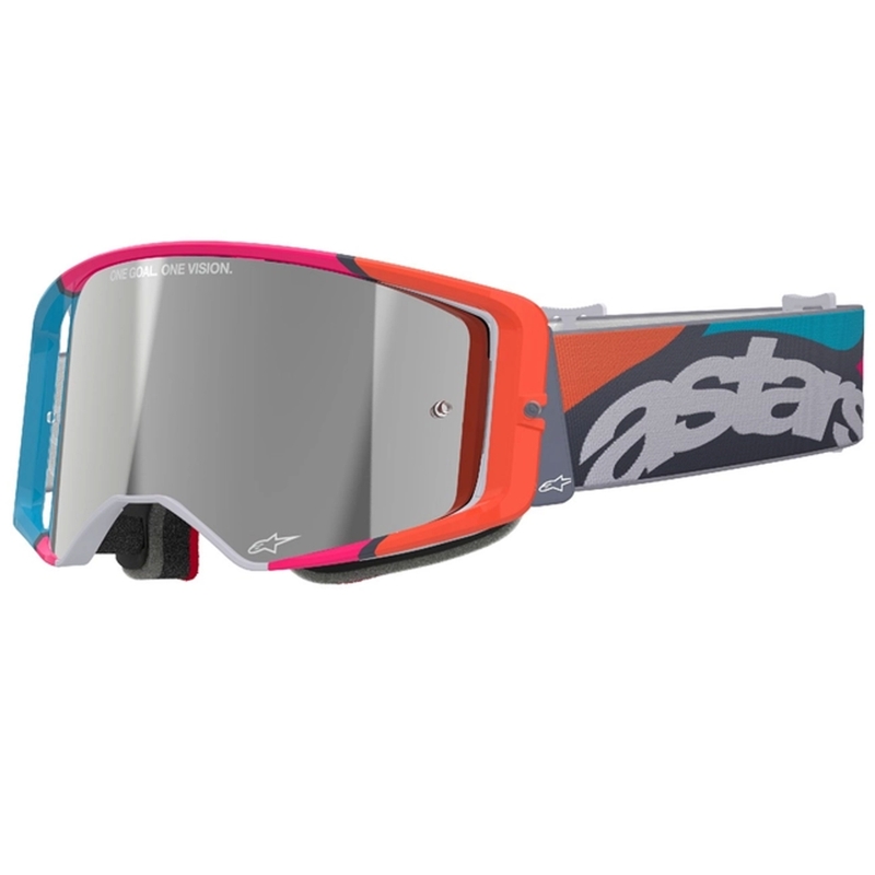 Lunettes de motocross Alpinestars Supertech Stream gris-multicolore avec lentille argentée réfléchissante