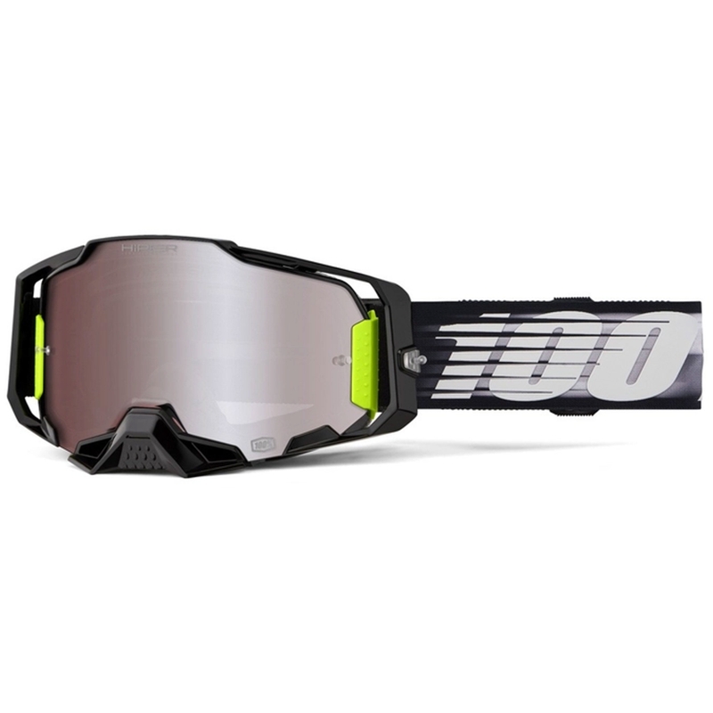 Lunettes de motocross 100% ARMEGA Lightspeed avec plexiglas HIPER argenté