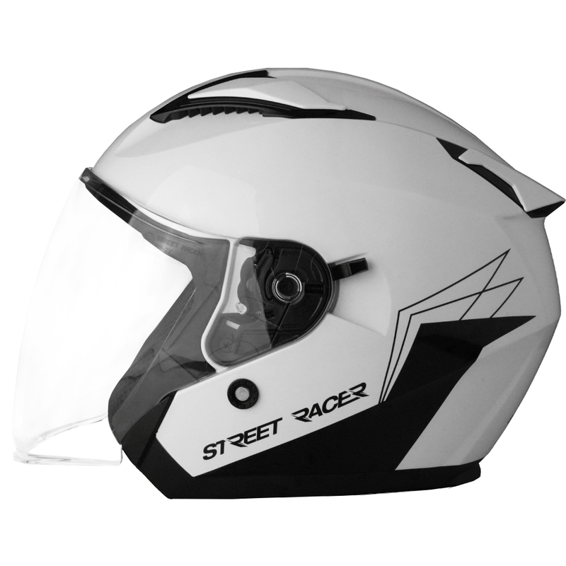 Casque de moto ouvert Street Racer Sonic blanc-noir brillant - II. qualité