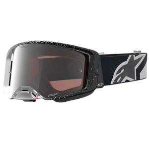 Lunettes de motocross Alpinestars Supertech blanches et noires avec verres en plexiglas argenté miroir