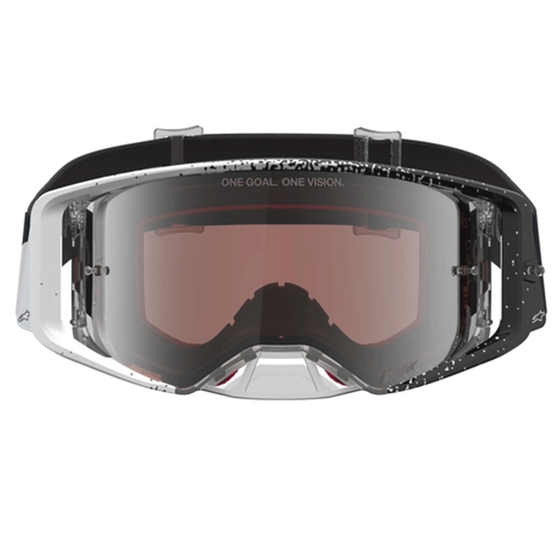 Lunettes de motocross Alpinestars Supertech blanches et noires avec verres en plexiglas argenté miroir