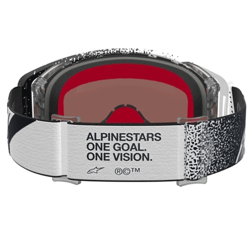 Lunettes de motocross Alpinestars Supertech blanches et noires avec verres en plexiglas argenté miroir