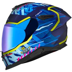 Casque moto intégral Nexx Y.100R Urbangram bleu foncé soldes - II. qualité
