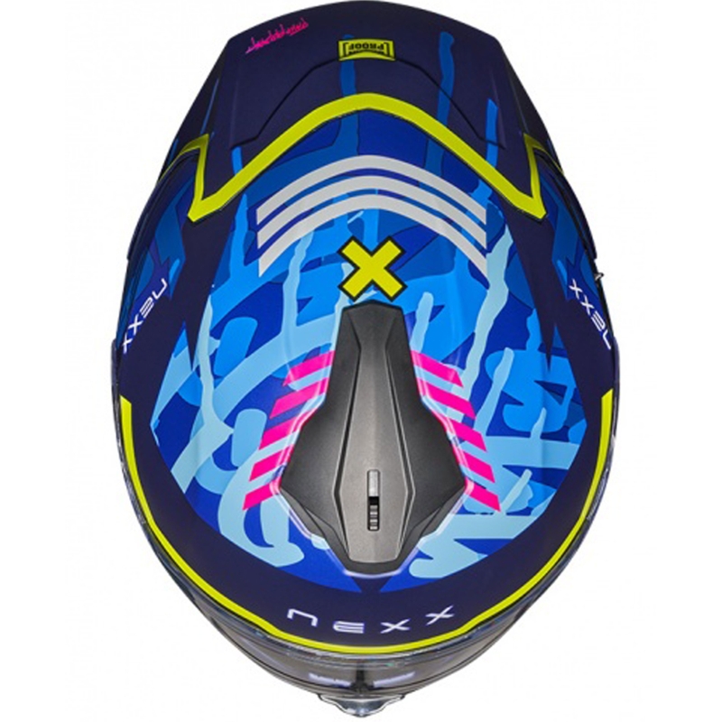 Casque moto intégral Nexx Y.100R Urbangram bleu foncé soldes - II. qualité